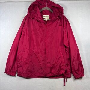 Eddie Bauer Mens Small Vintage Red Nylon Windbreaker Hooded Full Zip Jacket